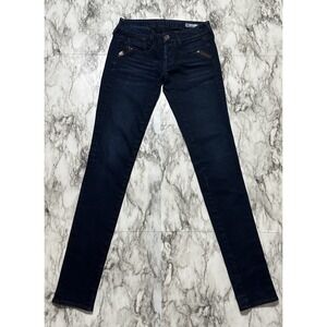 Chevignon Women's Jeans Sz 24/4 Blue Denim Biker Straight Leg Stretch Button Fly